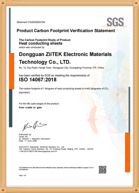 Trung Quốc Dongguan Ziitek Electronical Material and Technology Co., Ltd Chứng chỉ